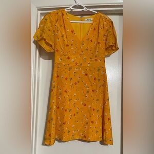 Madewell Silk Belladonna Dress Woman's Sz 0 Yellow Floral Painted Carnations